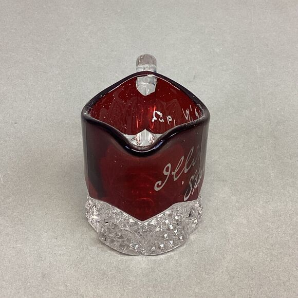 RUBY STAINED GLASS MINIATURE GLASS, TOOTHPICK ILLINOIS STATE FAIR 1853-1952 - Picture 6 of 9